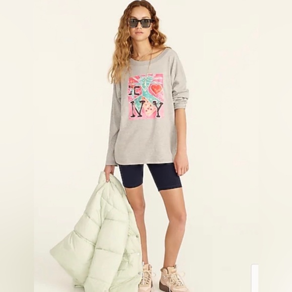New J.CREW X Katherine Bernhardt I ❤️ NY Lone Sleeve Tee T-Shirt Top Shirt Gray - Picture 1 of 16